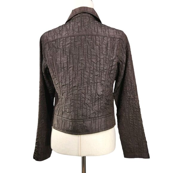 Chico's Lightweight Crop Jacket Size 0 (S/4) Brown Crinkled Textured Metallic - Picture 7 of 13